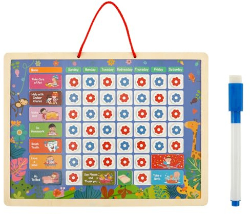 Eyoulife Magnetische Belohnungstafel Kinder ab 3 10 Aufgaben 42 Blumenmagnete Belohnungssystem mit Wasserbasierter Stift Schlüsselband Aufgabentafel Kinder für Nähren Gute Gewohnheiten Verantwortung