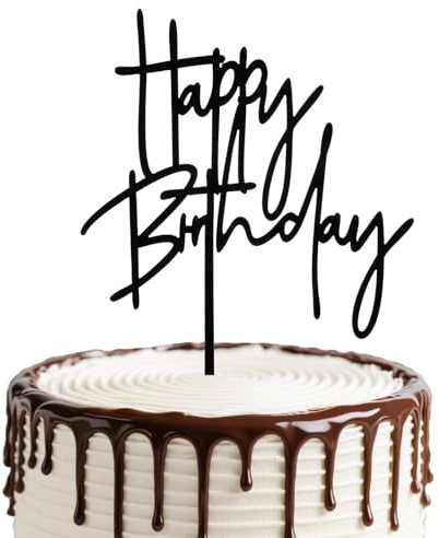 Tyqour Tårtdekoration i svart akryl, Happy Birthday-tårtdekoration för män, kvinnor, pojkar, flickor