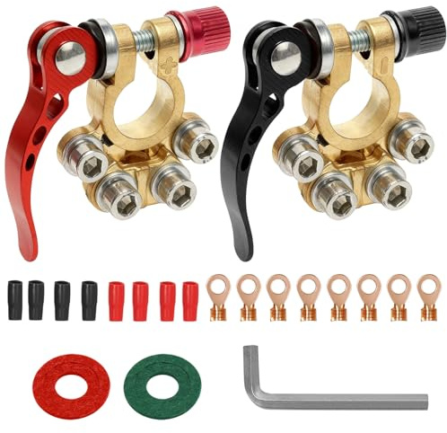 2 morsetti per batteria per auto, resistenti, connettori a sgancio rapido, terminali per batteria, 4 vie, con capicorda e rondelle per auto, camion, roulotte