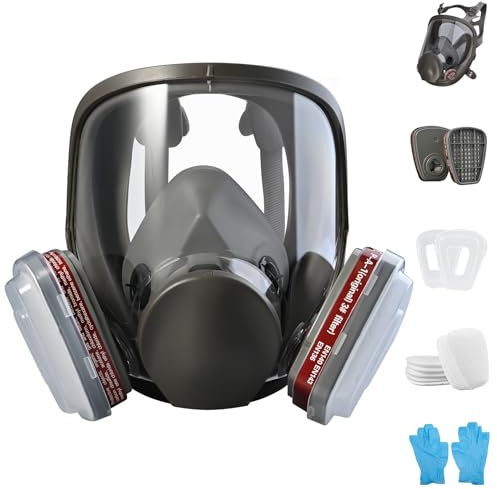 Faburo Kit de masque facial complet, masque respiratoire réutilisable, masque à gaz, masque anti-poussière, masque de protection, masque respiratoire pour peinture, poussière, meulage, coupe et