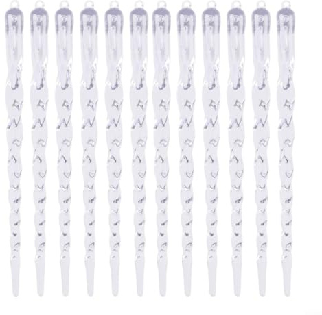 Emiif Juego de 12 adornos de carámbanos de plástico transparente con cordón para colgar en el árbol de Navidad, decoración de temporada de invierno, decoración del hogar (A-S)