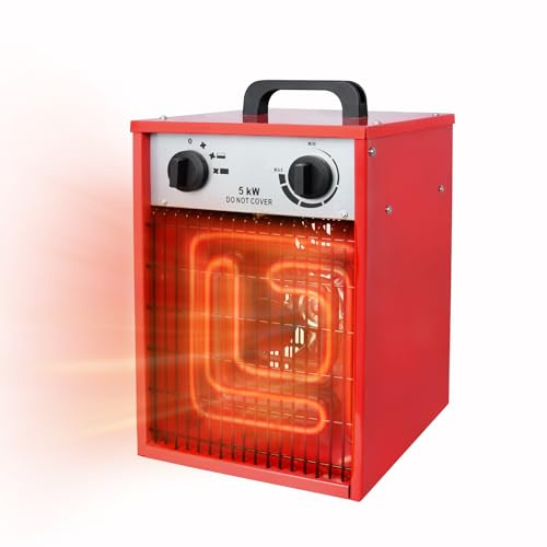 Kidsgigglz Radiateur électrique avec 3 thermostats, chauffage Soufflant électrique 5 kW industriel avec protection contre la surchauffe, pour chantier, atelier, abri de jardin, camping, garage