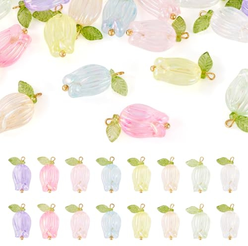 Spritewelry Glass Flower Charms Acrylic Leaf Flower Pendants Colorful Crystal Floral Bead Charms for Earring Bracelet Necklace Jewelry Making