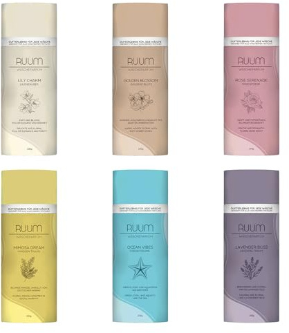RUUM Wäscheparfüm Duftperlen Mix 6er Pack 200g | Duftperlen für Waschmaschine, Wäscheduft-Mix mit floralen, frischen, aquatischen und warmen Duftnoten