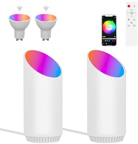 HUAEU RGBW Bodenstrahler Innen, 5W Uplight Spot für Innenräume, Smart Bodenlampe Innen mit APP & Fernbedienung, Musik-Sync & Timer-Funktion, Indirekte Beleuchtung (2er-Set Weiß)