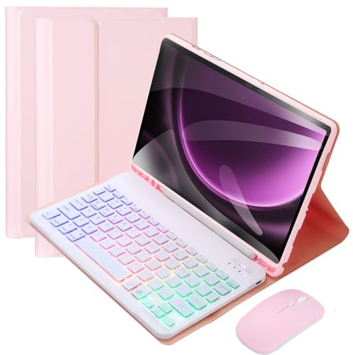VLEAQC Keyboard Case for Amazon Kindle Fire HD 10&10 Plus 11/13th Gen 10.1 inch 2021&2023, Detachable Wireless Backlit Keyboard with Mouse, Stand Cover with Pen Holder (Pink)