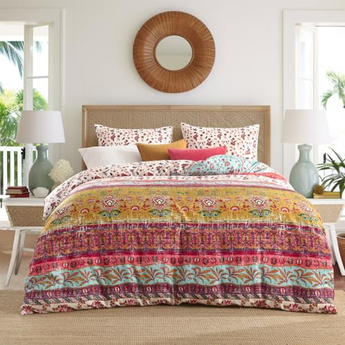 HORIMOTE HOME Boho Floral Double Duvet Cover Sets - Reversible Soft Bedding Quilt Cover Sets, Bohemian Double Bedding Set with Pillowcases,200 x 200 cm