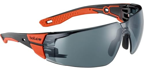 Bollé Rush+ 2.0 PLATINUM® safety glasses with smoke lens, wide opening hinges and flexible nosepiece, designed to support eye protection, comfort and durability in demanding work environments.