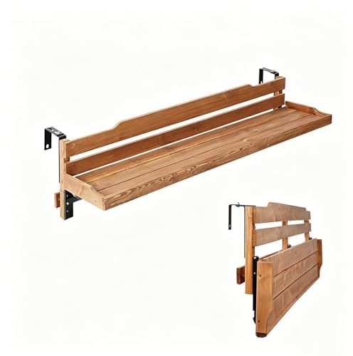 ACHZYFT Mensola Regolabile Sospesa Per Piante Da Balcone, Supporto Per Piante Pieghevole In Legno Con Staffa Metallica, Mensola Galleggiante Per Ringhiera Larga 3-11cm(Wood,150cm)