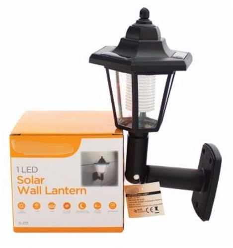 BargainsMania 2 x Led Solar Power Wall Lantern Lamp Sun Lights Black Outdoor Wall Mount Garden - Light Source: 1 High-Brightness White LED - Size: 12.5 x 12.5 x 21.5cm