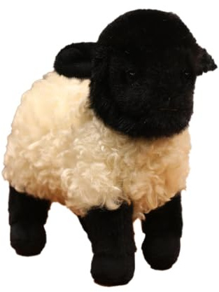 JORCEDI Niedliches Schaf Plüschtier in Schwarz Weiß, weiches Schaf Kuscheltier mit lockigem Fell, süßes Plüschtier Lamm, weiches Stofftier Geschenk für Kinder Mädchen und Jungen (25cm,mi)