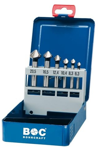 Svasatore conico HSS DIN 335 C in cassetta di metallo, 6 pezzi, 6,3-8,3-10,4-12,4-16,5-20,5 mm/KS6 HSS