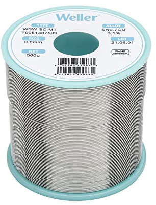 Weller WSW SC M1 (T0051387599) Filo Saldante, Ø 0.8mm, 500g, Lega Sn99.3Cu0.7, Contenuto di Fondente 3,5%