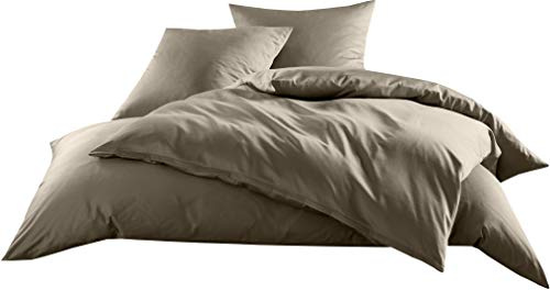 Bettwaesche-mit-Stil Mako-Satin Baumwollsatin Bettwäsche Uni einfarbig zum Kombinieren (135 cm x 200 cm, Braun)