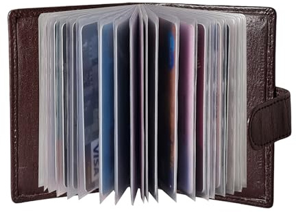 STARHIDE Minimalist Slim Cardholder for Men Women, Small RFID Blocking Credit Card Holder, 24 Card Slots Wallet, Removable Plastic Case, Double Button Closure (Brown)