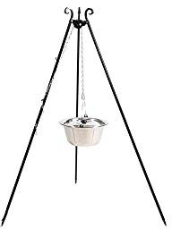 CookKing Dreibein Schwenkgrill Höhe 180 cm mit Kessel Topf aus Edelstahl 14 Liter mit Deckel