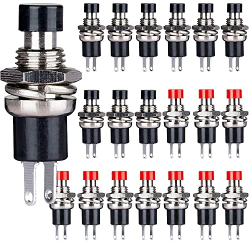 CLDIY 1A 250 V AC SPST Normaler offener (NO) Momentschalter 2-poliger Mini-Mikrotaster Rote und schwarze Kappe 20 Stück