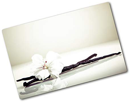 Tagliere in Vetro Temperato 80x52 cm con Stampe da Cucina Durevole e Igienico Rettangolare Resistente al Calore con Piedini Antiscivolo Antigraffio Facile da Pulire - Baccello di vaniglia