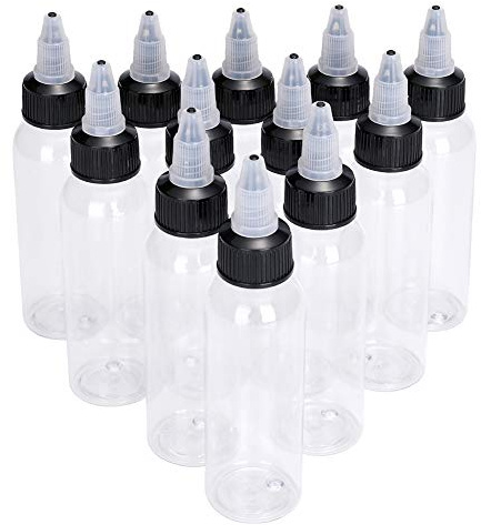 60ml Empty Tattoo Ink Bottles,New Star 12pcs 2oz Tatto Twist Cap Plastic Clear Transparent Tattoo Pigment Container Tattooing Accessories Twist Top Bottle 2oz,60ml Squeeze Bottles