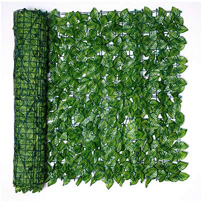 Jilijia Künstliche Efeu-Blätter, Sichtschutz auf Rolle, künstlicher Efeu, Dekoration, Privatsphäre, Hecke, Wand, Landschaftsbau, Gartenzaun, UV-Schutz, Garten (2 Stück, 0,5 x 1 m (Wassermelone)