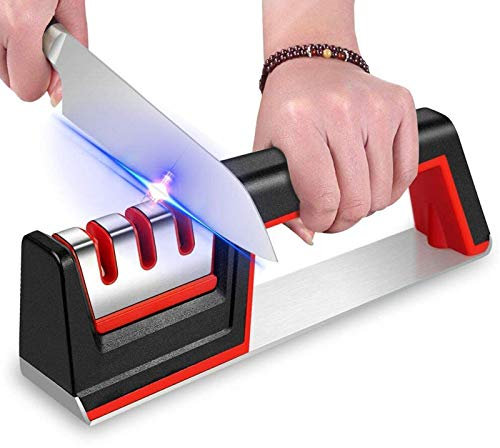 Affilacoltelli Professionale, Manuale Affilatore Pietra in Ceramica, Affilacoltelli di coltelli a 3 fasi,Piastre in Carburo di Tungsteno, Barre in Diamante per Riparare Lucidatura Lame