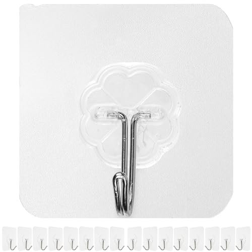 Ganci Adesivi Trasparenti, 32 pezzi, 60 x 60 mm, Gancio multiuso per aderire a porte e pareti in bagni, cucine, garage, decorazioni, portasciugamani autoadesivo, Ganci adesivi da parete, ganci porte