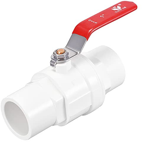 sourcing map Ball Valve, 32mm ID PVC Socket End Shut off Valve for Aquarium Setup, Sump Pump, Pool, Garden Sprinkler White Red