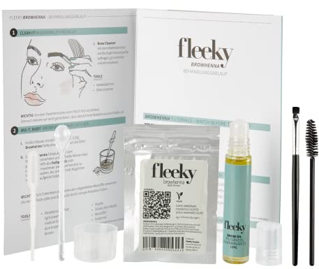 fleeky Brow Henna Set | Augenbrauen Henna Pulver und Henna Öl | mit Aloe Vera Argan Öl und Rizinus Öl | Augenbrauen Farbe | 100% Vegan und Tierversuchsfrei | bis zu 6 Wochen Halt (Blond)