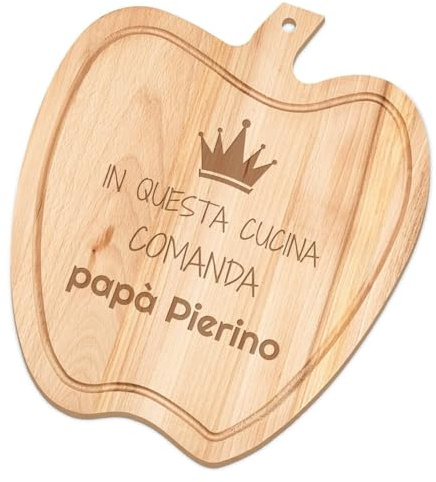 Maverton Tagliere in legno di faggio | Dimensioni 32cm x 28cm, a forma di mela, incisione personalizzata, battilardo, pensiero speciale per l’ uomo, il comandante