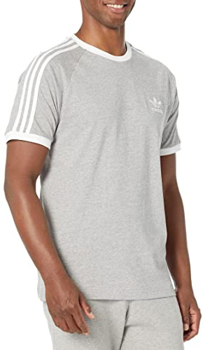 adidas Originals Men's Originals 3 Stripes Tee, Clear Sky, Medium, Medium Grey Heather, XXL