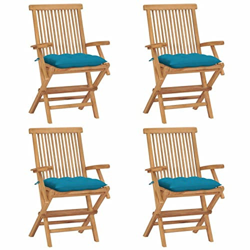 Mogou Verstellbare Gartenstühle 4 STK. mit Auflagen, Gartenmöbel, Balkonstühle, Hochlehner, Balkonmöbel, Bistrostuhl, Garten Stühle, Armlehnenstuhl, Massivholz Akazie