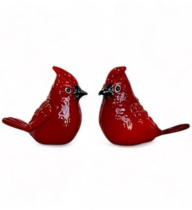 Gift Essentials Mini salero y pimentero de cristal soplado Cardinal, juego de salero y pimentero de vidrio rojo soplado a mano, lindo salero y pimentero de Navidad