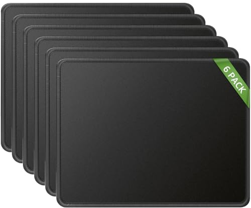 KTRIO Mauspads, 275×215mm Mousepads [30% Größer] mit Vernähte Kanten, wasserdichte Maus Pads mit Rutschfester Gummierte Unterseite Waschbar Verschleißfest Strapazierfähig Mauspads, Schwarz (6 Pack)