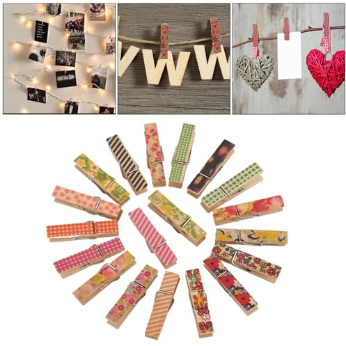 Fyearfly Mollette in Lgno, 100 Pezzi Durevole Staccabile Clip in Legno Verniciato, Mollette di Legno Decorative per Appendere Foto, Fai-da-Te, Scrapbooking