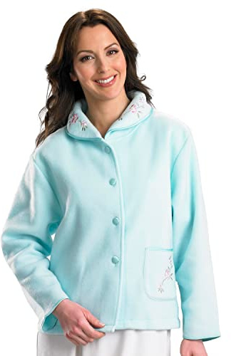 Slenderella Veste de lit boutonnée en polaire brodée de 61 cm, menthe, S