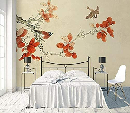 Hojas Rojas 3D Tv Pared Pintado Papel Tapiz De 3D Decoración Dormitorio Fotomural Sala Mural-430cm×300cm