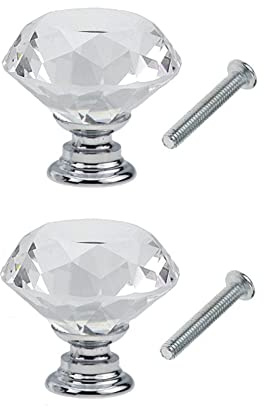 Yesmin Crystal Door Knobs,2 Pcs 40MM Crystal Drawer Carbinet Door Handle Puller with Screws for Home Kitchen Office Drawer Cupboard Closet-Silvery