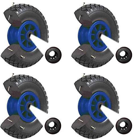 TRUTZHOLM 4X pannensichere Ersatzräder für Bollerwagen, Gartenwagen oder Sackkarre 260x85mm Vollgummi 3.00-4 PU Ersatzrad Rad Reifen 75mm Nabenlänge grün (Blau, zentrierte 75 mm Nabe)