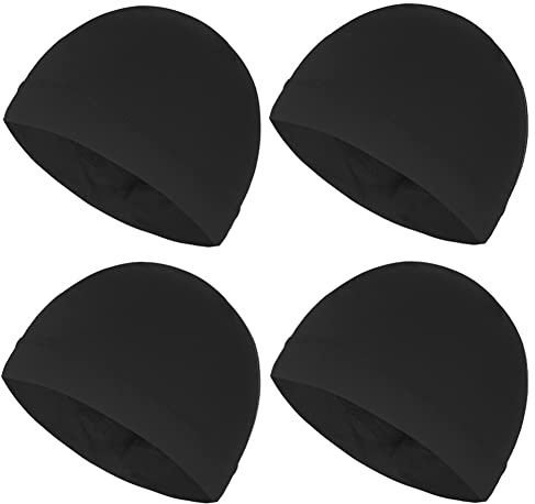 Kninmdor Sweat Wicking Skull Caps Black Cooling Helmet Liner Hat Running Beanie Cycling Skullcap Sleeping Cap for Men Women (Black Sets)
