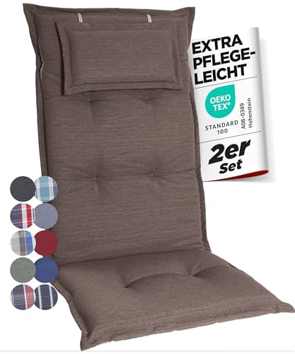 gardisun Gartenstuhlauflagen Hochlehner mit Kopfteil I Extra Dicke Sitzauflagen I Made in Europe I Polsterauflagen für Hochlehner I Auflagen mit extra hohem Komfort I 2er Set I Taupe