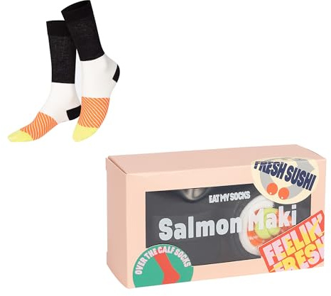 EAT MY SOCKS - Calzini originali e divertenti - Motivo Salmone Maki - Calzini alti - Comfort e durata - Ideali per uomini e donne - Taglie da 36 a 45-1 Paio