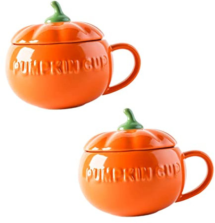 BESTonZON 2stück Halloween Kürbisförmige Keramiktassen Mit Deckel Orange Für Kaffee Tee Und Oatmeal Für Mottopartys Zur Erntezeit