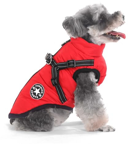 Aywoja Warme Hundemantel Winter, Hundemantel mit Geschirr, Hundemantel für Kleine Hunde Hundemantel Wasserdicht Maschinen Waschbarer Reflektierender Streifen Design Haltbarer D-Ring