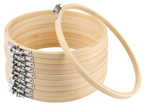 10 Stück Bambus Stickrahmen, 20 cm Bambus Kreis Kreuzstich Hoop Ringe Einstellbar für DIY Kunst Handwerk Handliches Nähen