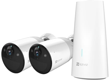 EZVIZ 2K kabellose IP Kamera, Sicherheitssystem mit Farbnachtsicht, PIR Bewegungserkennung, Zwei-Wege-Audio und 5200mAh, IP66 wetterfest, kompatibel mit Alexa, HB3-B2 (2 Kamera+1Base)