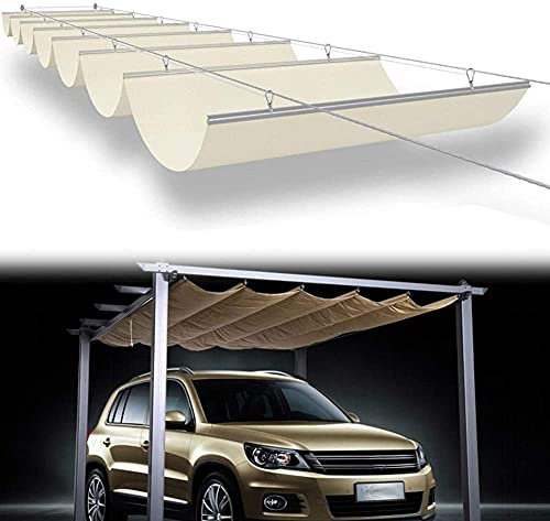 Auvent et Cintre manuellement Ombre rétractable Parasol en Bois pergola Treillis Cadre pavillon résidentiel Voile d'ombrage rétractable(Color:Beige;Size:1.2x7m)