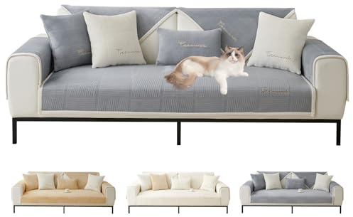 ShowyLive Couch Überzug 1/2/3/4 Sitzer L Form Sofa Überzug Ecksofa rutschfest Hund Katze -Antirutsch, Anti Slip Sofabezug Sofa Überwurf (Hellgrau, 90 * 120CM)
