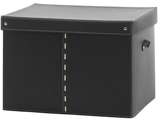 LIMAC Design GABRY Aufbewahrungsbox aus Leder mit Deckel für Schränke, Leder Gross Kisten aufbewahrung, Aufbewahrungswürfel mit Griffen, Hergestellt in Italien. (Schwarz, Mod. 3-55x37x35 H)