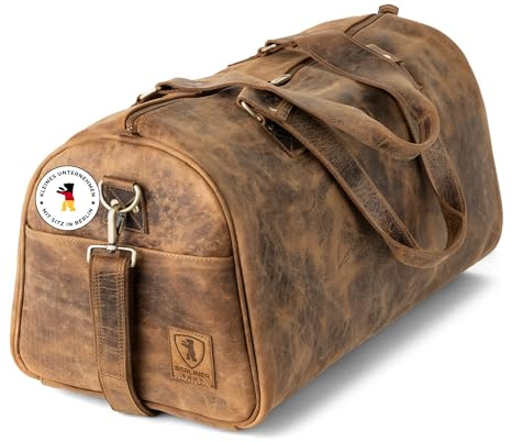 Berliner Bags Reisetasche Oslo Vintage, Duffel Bag aus Leder - Braun | 50L Lederreisetasche & Sporttasche für Herren und Damen, YKK-Reißverschlüsse & abnehmbarer Schulterriemen