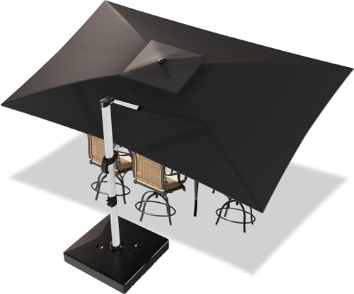 Devoko Sonnenschirm Balkon 300x400x260 cm Alu Ampelschirm mit Schirmständer, Wasserabweisend Gartenschirm mit Kurbel,Sonnenschutz UV50+,360°Rotation,Antioxidative,Grau